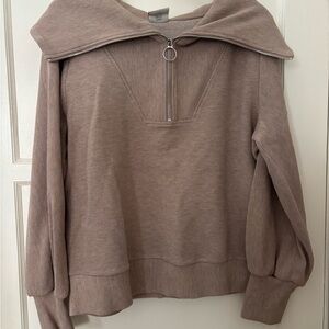 Varley Taupe Cowl Neck Sweater with Zipper